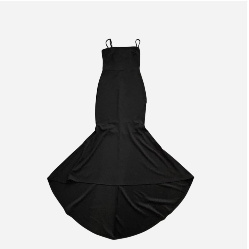 Emerald Sundae Black Mermaid Dress with Flowy Tail And Spaghetti Straps